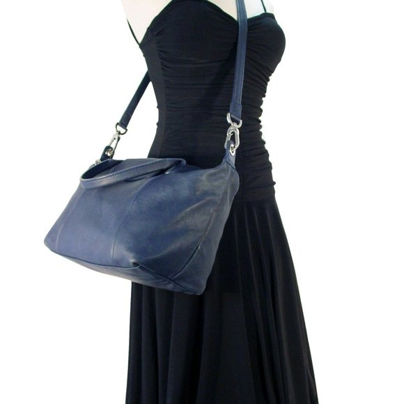 LONGCHAMP Le Pliage Cuir Navy Lambskin Leather Cross Body Bag - $565 - Picture 9 of 14